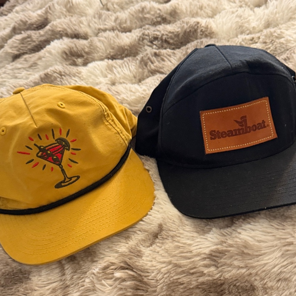 Steamboat Black Patch Cap & Yellow Cocktail Embroidered Cap - lot of 2